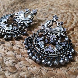 Silver Replica Statement Peacock Earrings