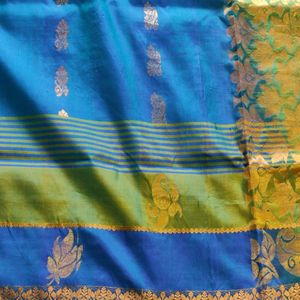 Blue And Green Silk Saree