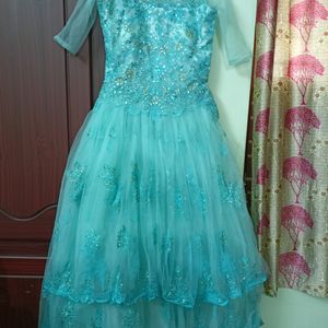 Princess Sky Blue Gown With Mirror Work