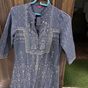 Brand New W Prettiest Metallic  Shine Grey Kurti