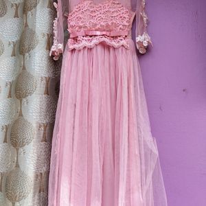 Pink Embroidery Net Gown