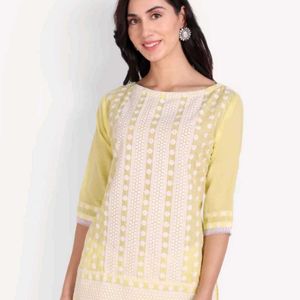 Yellow Embroidered Short Kurti