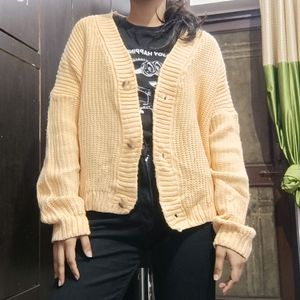 Cream Oversized Knitted Cardigan For Women