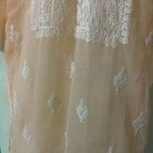 Peachy Orange Transparent Chikankari Kurti With inner