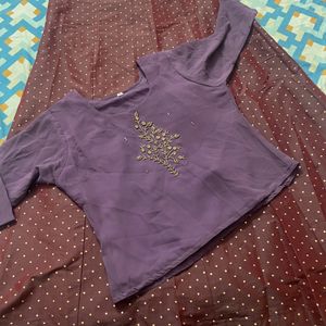 Lavender Ethnic Top With Aari Work