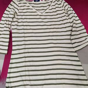 A Off-white With Green Stripes Tshirt Of Size M