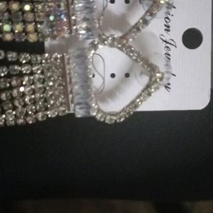 Korean Heart Shaped Party Wear Diamond Chain Earrings