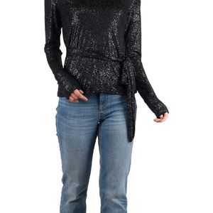 Black Shimmery High Neck Self Design Top