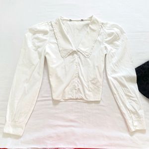 Cropped Peterpan Collar Puff sleeve White crop Top