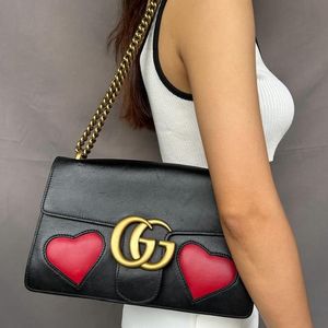 Auth Gucci GG Marmont Heart  Leather Shoulder Bag