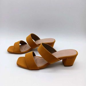 Mustard Yellow Vegan Leather Block Heels 2 Inches.