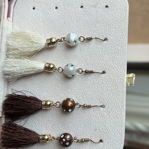 White And Brown Tassel Earrings