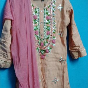 Mirror Embroidery Work Kurta Set With Dubatta