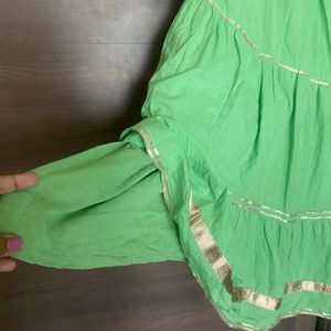 Rangriti Layered Green Ethnic Skirt