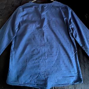 Blue Cotton Quarter Sleeves Top