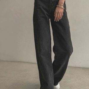 CHARCOAL WIDE LEG JEANS- Korean  Vintage Look