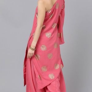 One Shoulder Foiled Kurta + Pant