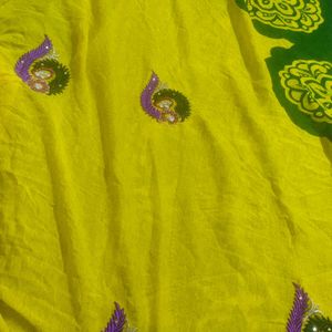 Dark Green Yellow Saree