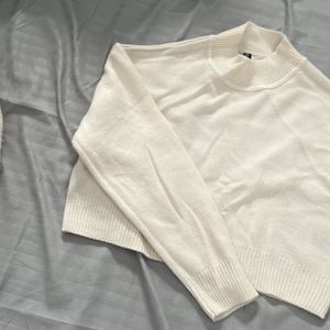 Crop White High Neck Sweater H&m