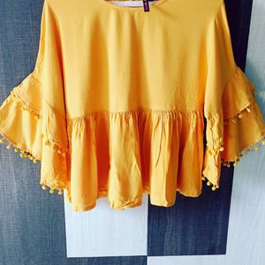 Women Branded Solid Casual Mustard Peplum To