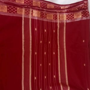 Women Beautiful Maroon Cotton Saree