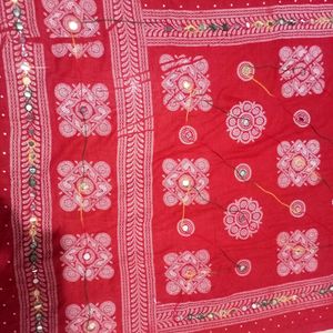 Cotton Red Mirror Work Multi Threaded Dupy