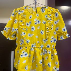 Yellow Casual Printed Top