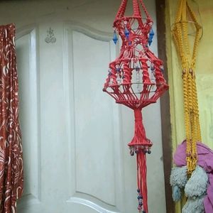 Red Hand And Home Made Macrame Jhumar