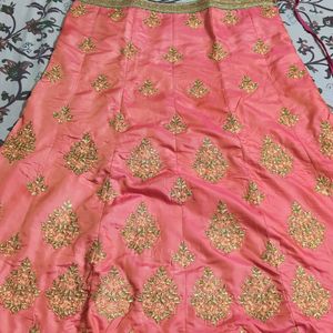 Orange And Green Combination Half Saree