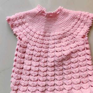 Pink Woolen Crotchet Newborn Wear