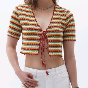 Price Crash - Striped Blouse Top With Tie-up
