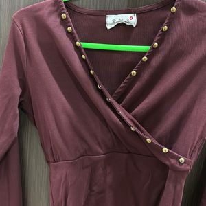 Y2K Burgundy V Neck Top