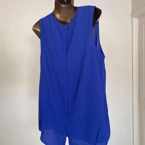 Electric Blue Back Button Sleeveless Top