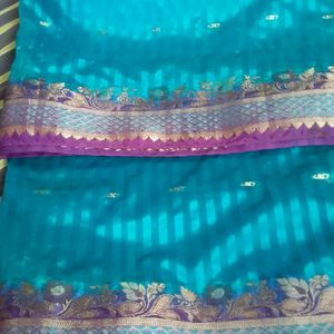 Very Beautiful Blue Purple Combination Saree