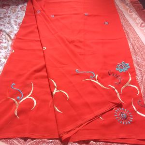 Orange Silk Saree With Blouse Piece