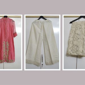 Peach Embroidery Kurta With Chikankari Dupatta