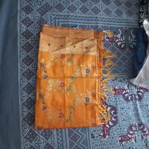 Yellow Colour With Beautiful Flower Print Silk Sar