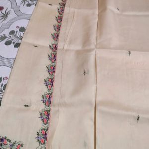 Cream Pure Silk Work Saree