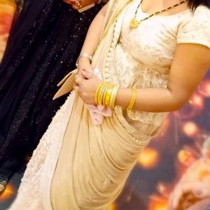 Lehenga Saree Golden And Cream