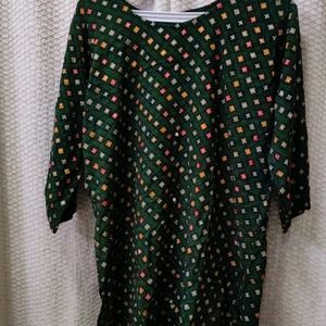 Forest Green Tunic With Multicolor Flower Pattern