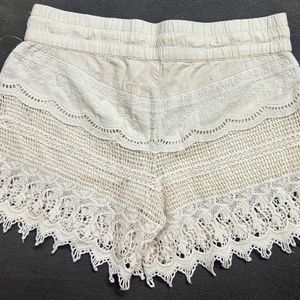 Satin Front Tie Crochet Short