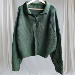 Darkgreen Zip Sweater