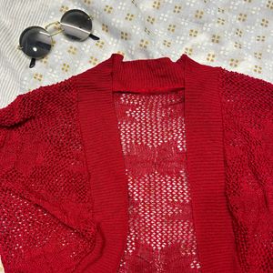 Red Elegant Netted  Shrug