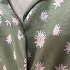 Green With Floral Designs Top front Button