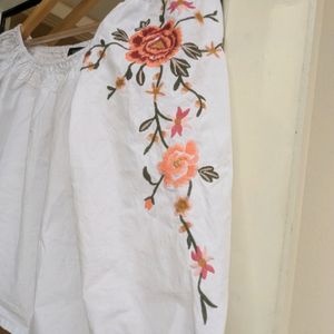 Embroided Sleeves Trendy White Top