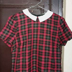 Mini Red Check Collared Dress