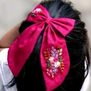 Hand Embroidered Hair Bow