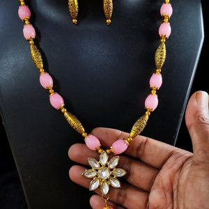 BABY PINK KUNDAN NECKLACE JEWELLERY SET