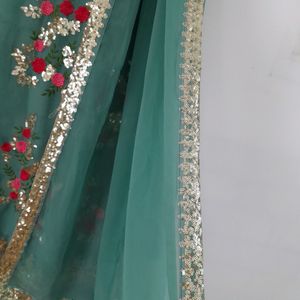 Sea Green Embroidered Kurta Palazzo Set