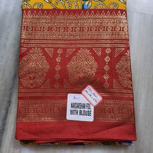 Mustard Yellow Dola Foil Saree (Nandhi Design)